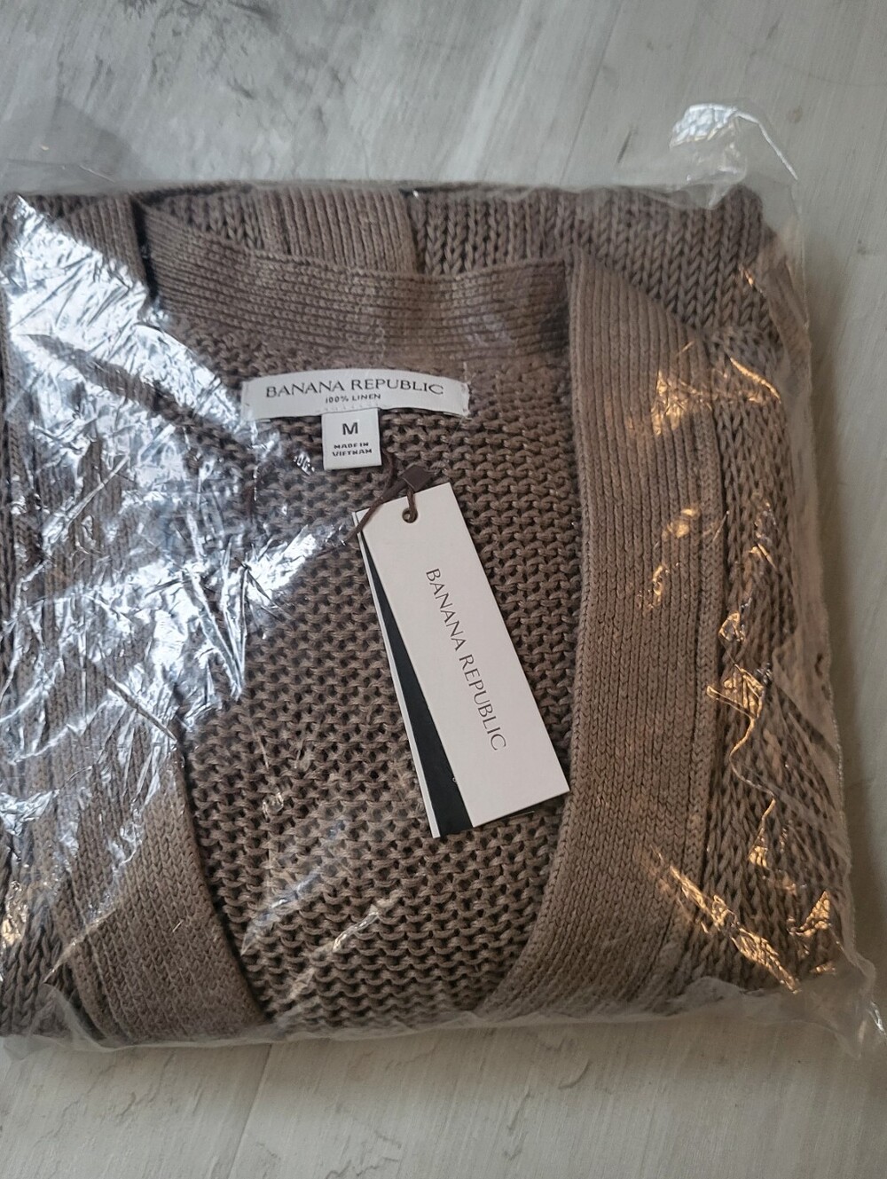 NWT Banana Republic Heirloom 100% Linen Wrap Cardigan Size M Khaki Beige Sweater - Picture 3 of 5